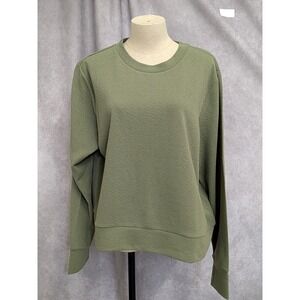 Avia Womens XXL 20 Textured Crepe Pullover Sweatshirt Olive Green Thumbholes